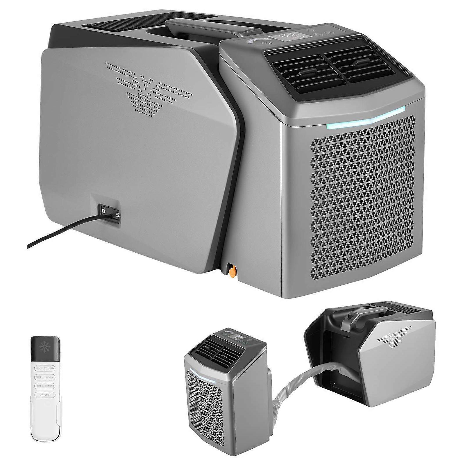Aire acondicionado de camping portátil 4850 BTU, mando a distancia y controles táctiles, temperatura regulable hasta 1632 °C, caudal de aire de 200 m³/h, para autocaravana, gris oscuro