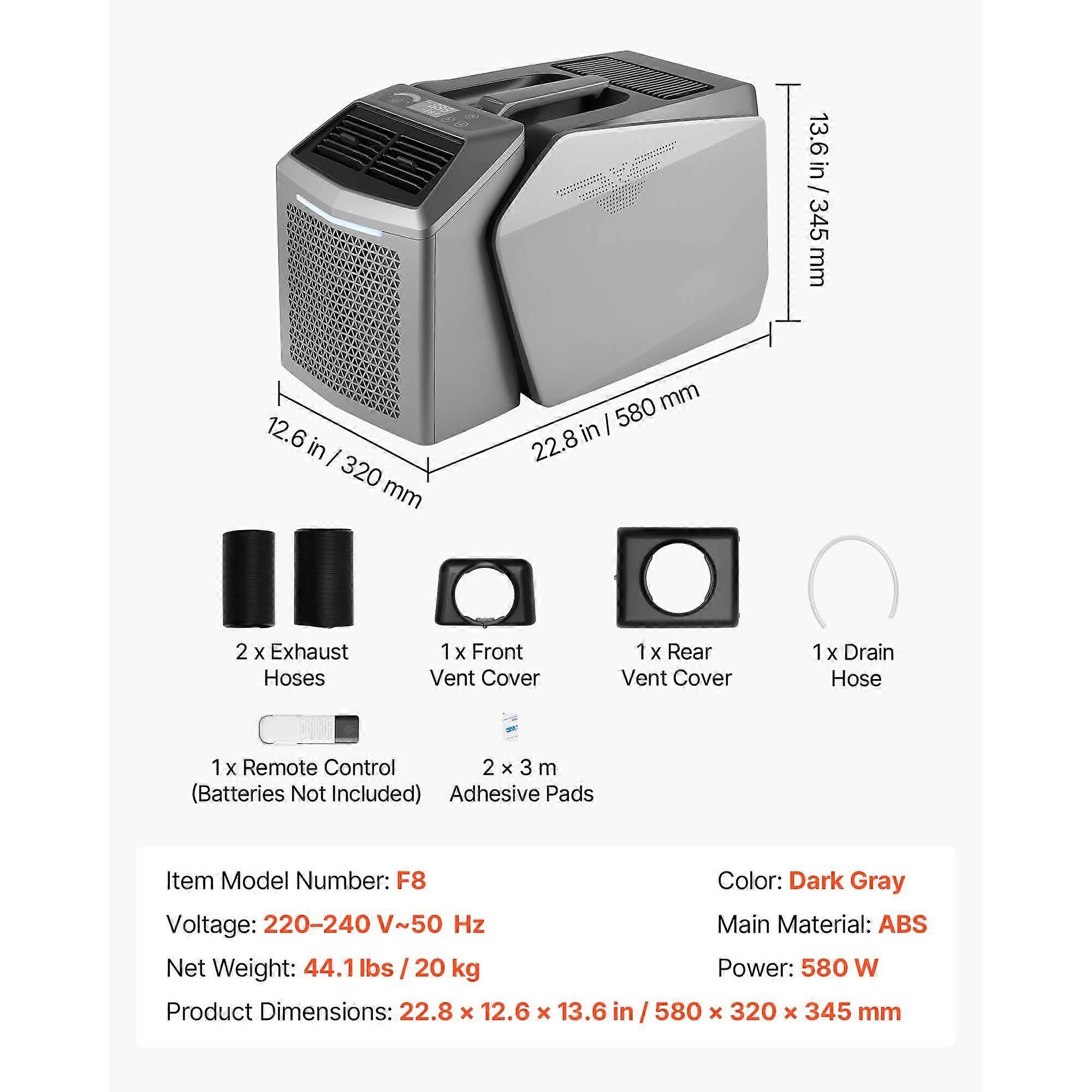 Aire acondicionado de camping portátil 4850 BTU, mando a distancia y controles táctiles, temperatura regulable hasta 1632 °C, caudal de aire de 200 m³/h, para autocaravana, gris oscuro - Imagen 2