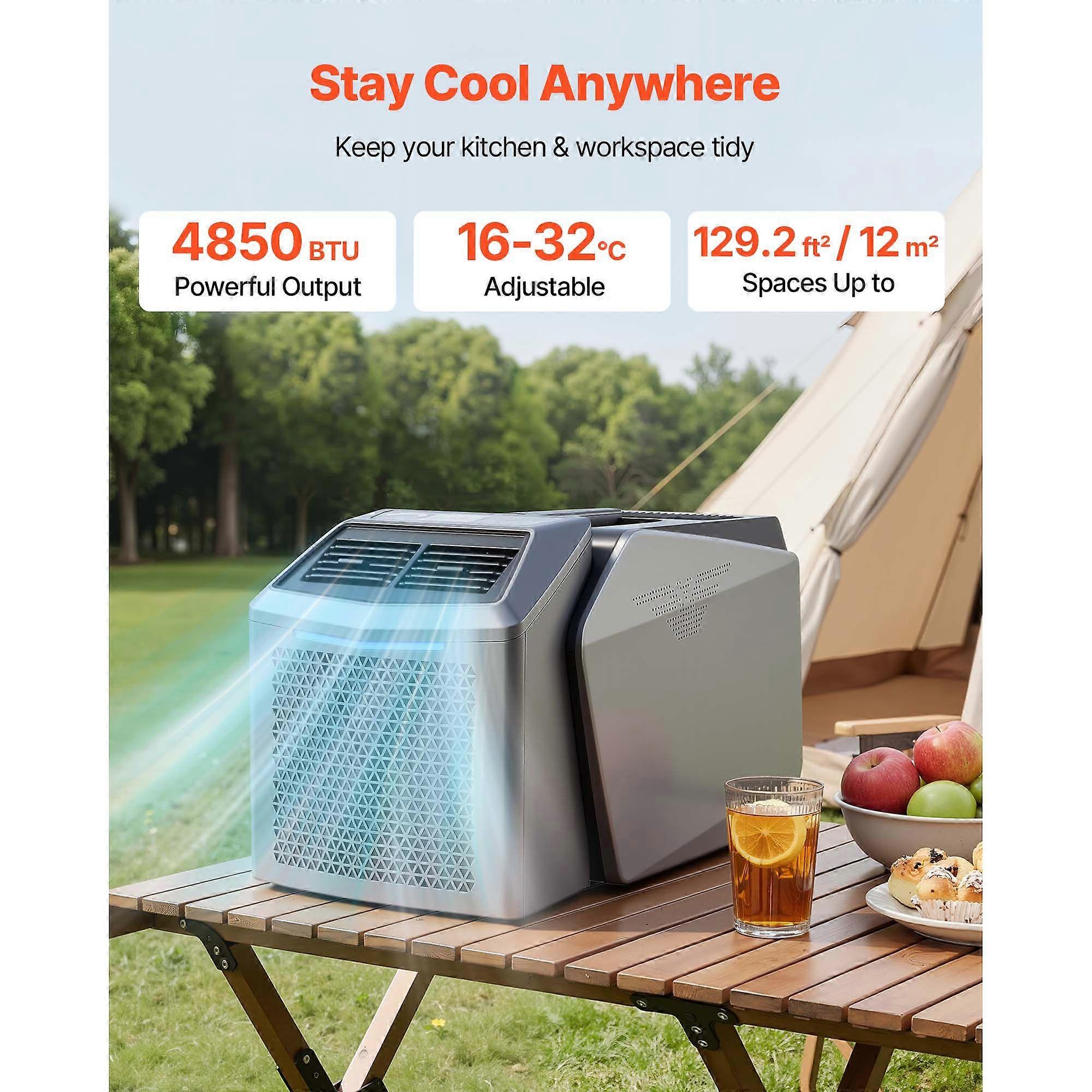 Aire acondicionado de camping portátil 4850 BTU, mando a distancia y controles táctiles, temperatura regulable hasta 1632 °C, caudal de aire de 200 m³/h, para autocaravana, gris oscuro - Imagen 3