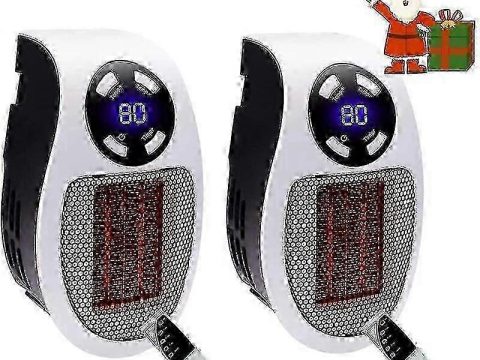 2 unidades de calefactor de aire cerámico de 500 vatios: mini calefactor de aire, radiador portátil económico con termostato y temporizador para la oficina y el dormitorio
