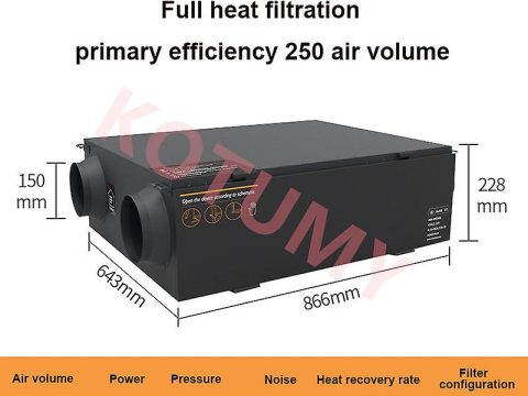 250㎡/h Purificación Central Fresh Purificador Hogar Sistema de recuperación de calor Filtro de aire Ventilador de ventilación
