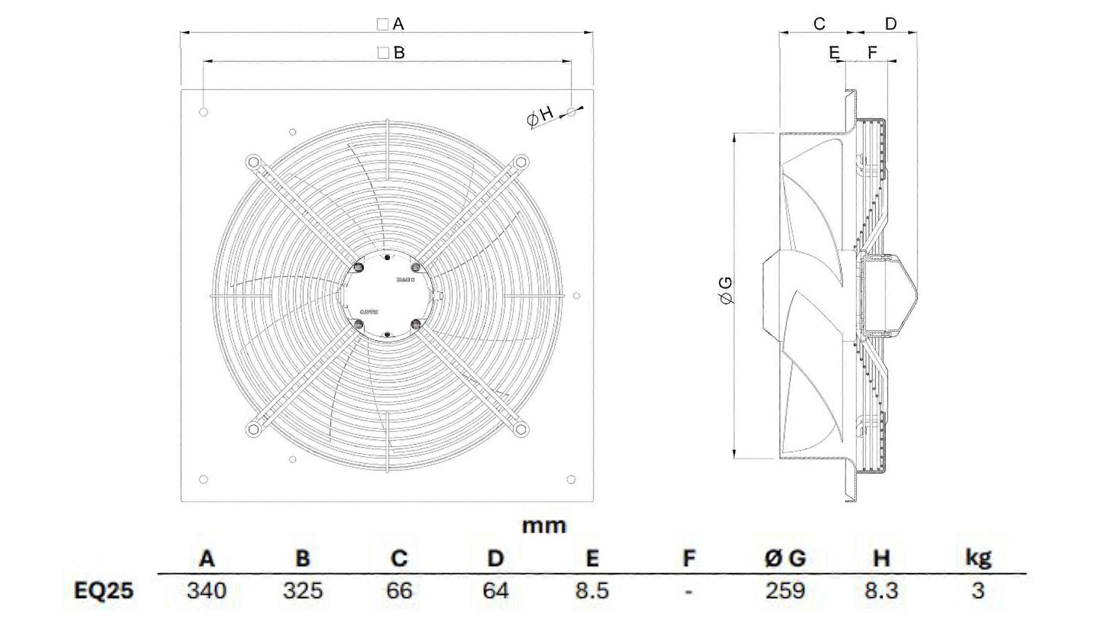 Ventilador mural axial EQ 25/4 T IP44 - Imagen 3