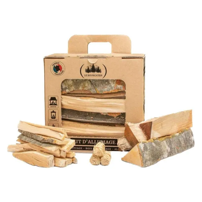 Kit de encendido completo con astillas, troncos y pastillas de encendido para chimenea, estufa, horno de pizza, cocinas, barbacoa y brasero
