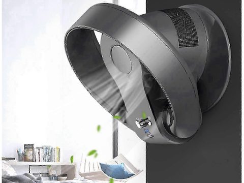 Ventilador de pared sin aspas/ventilador de sobremesa con/temporizador, 26W, ventilador plegable sin aspas ultrasilencioso, 7 velocidades (color: negro, tamaño: 14 pulgadas (34 cm))