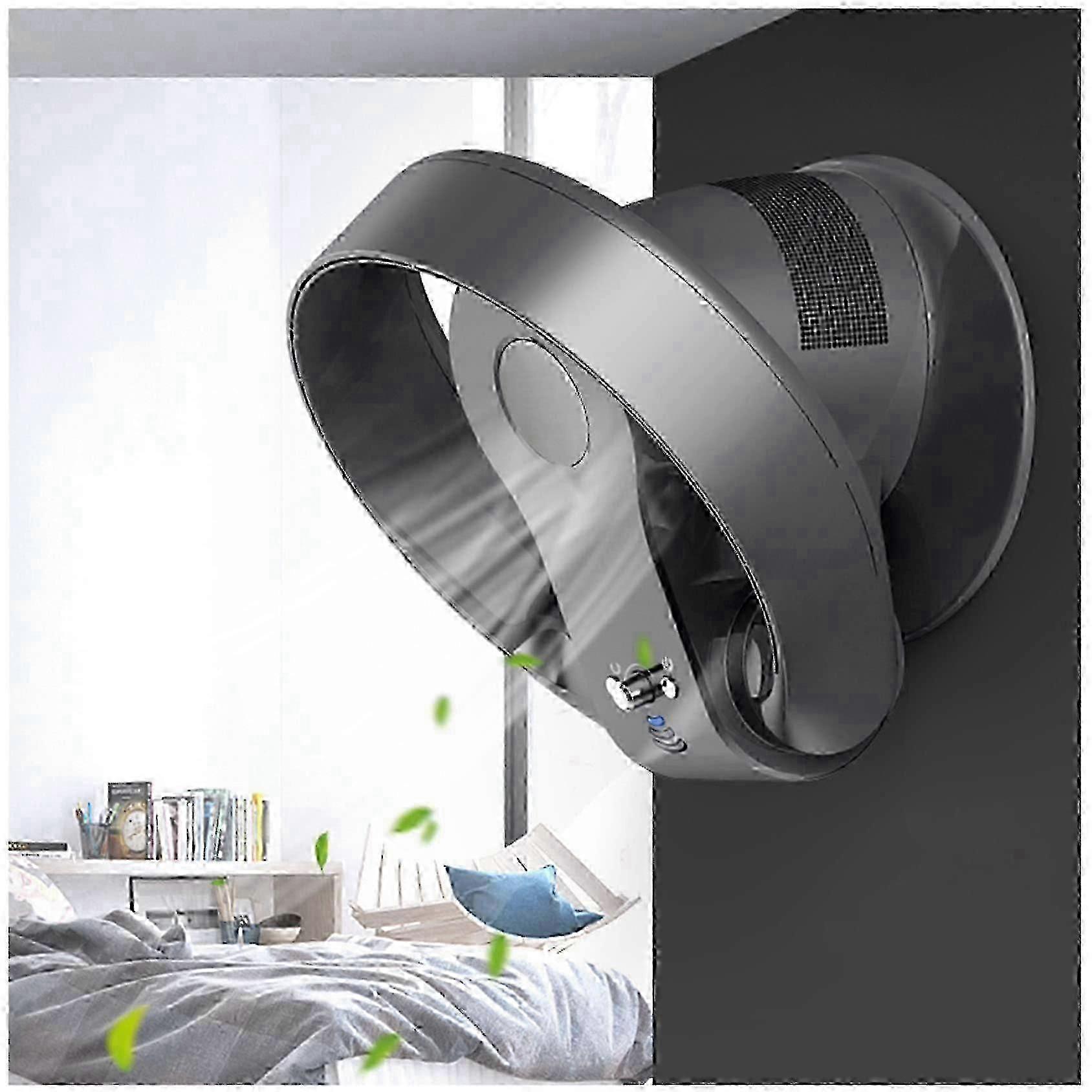 Ventilador de pared sin aspas/ventilador de sobremesa con/temporizador, 26W, ventilador plegable sin aspas ultrasilencioso, 7 velocidades (color: negro, tamaño: 14 pulgadas (34 cm))
