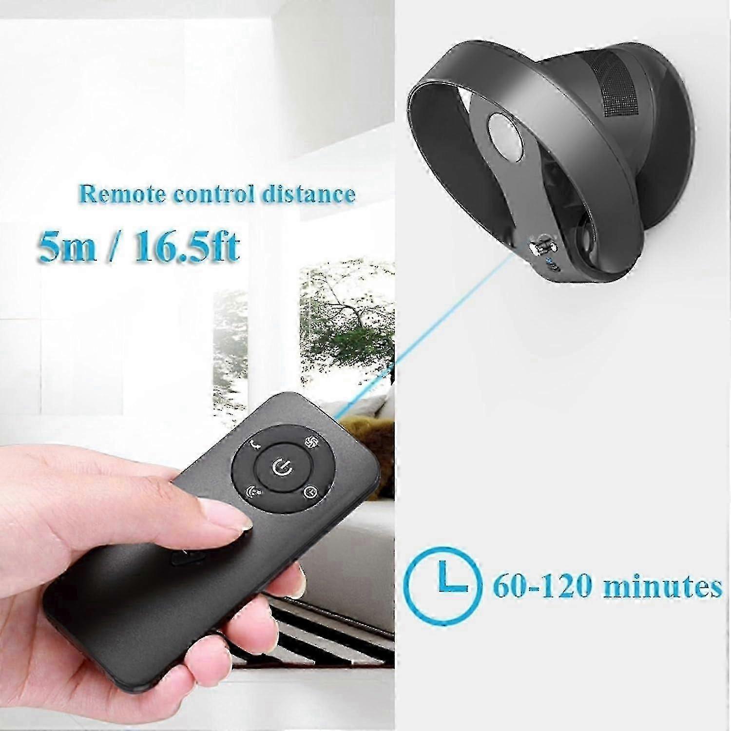 Ventilador de pared sin aspas/ventilador de sobremesa con/temporizador, 26W, ventilador plegable sin aspas ultrasilencioso, 7 velocidades (color: negro, tamaño: 14 pulgadas (34 cm)) - Imagen 2