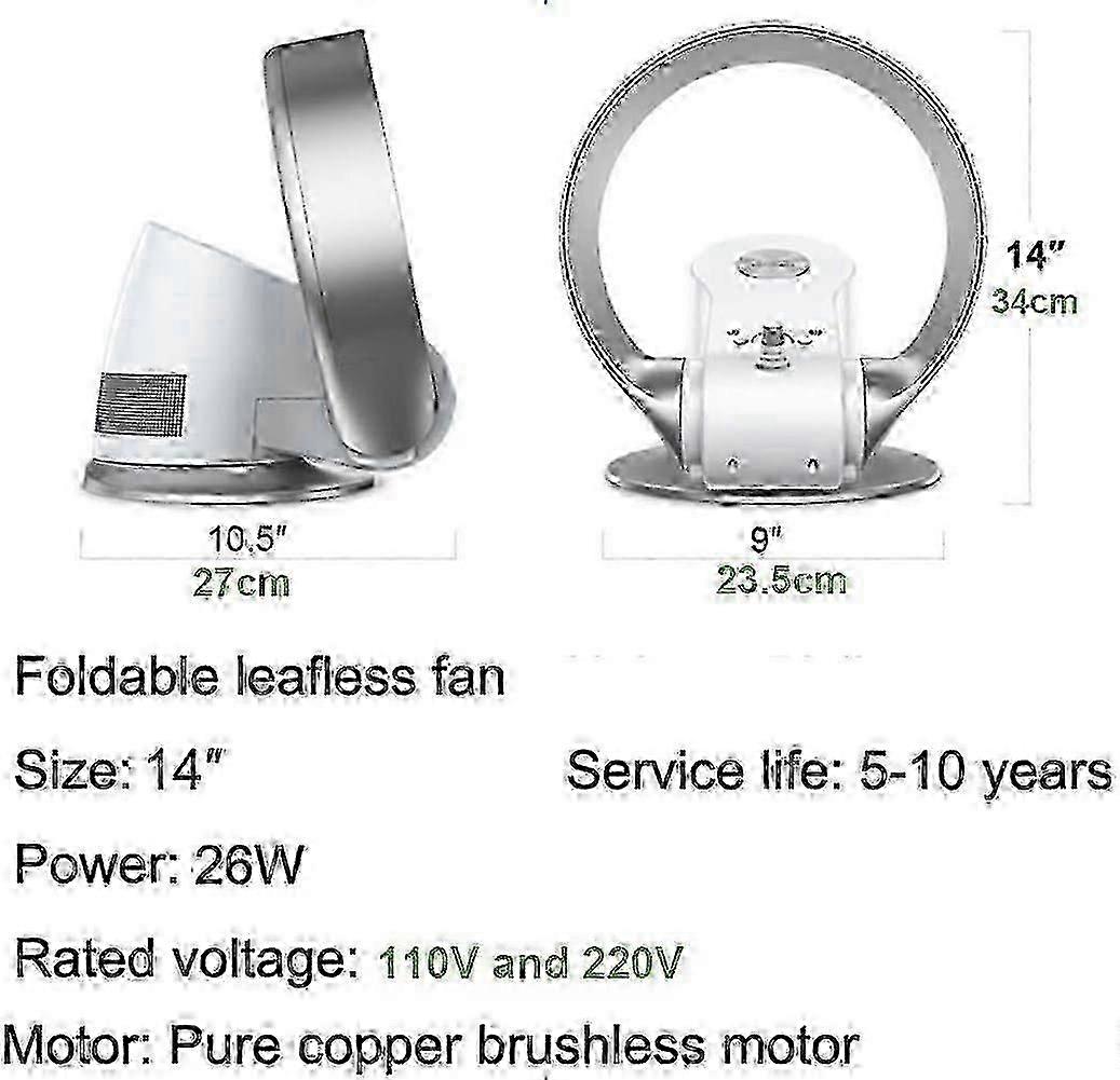 Ventilador de pared sin aspas/ventilador de sobremesa con/temporizador, 26W, ventilador plegable sin aspas ultrasilencioso, 7 velocidades (color: negro, tamaño: 14 pulgadas (34 cm)) - Imagen 5