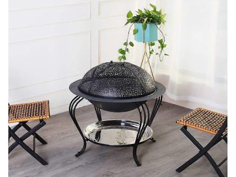 Brasero de exterior negro 68x68x45cm sin humo, de leña, calefactor de patio para jardín