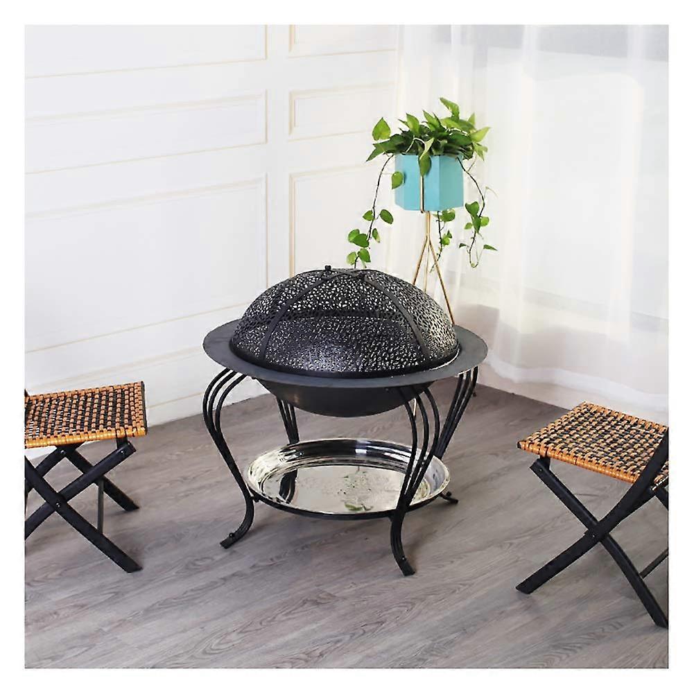 Brasero de exterior negro 68x68x45cm sin humo, de leña, calefactor de patio para jardín