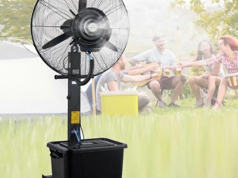 Ventilador nebulizador de exterior de 76 cm (30 pulgadas) con gran depósito de agua, ventilador de pie potente de calidad comercial para terraza