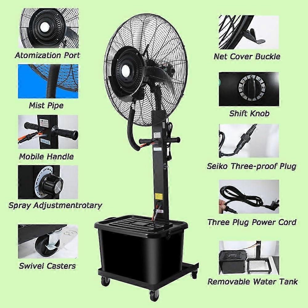 Ventilador nebulizador de exterior de 76 cm (30 pulgadas) con gran depósito de agua, ventilador de pie potente de calidad comercial para terraza - Imagen 4