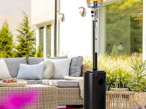 Calefactor de terraza exterior de gas 40000 BTU con ruedas, estilo sombrilla comercial para jardín