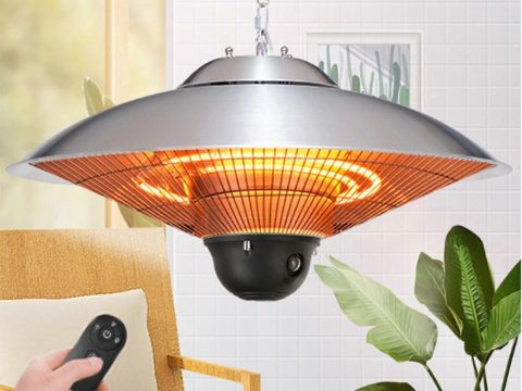 Calefactor de terraza con calor radiante instantáneo, resistente a la intemperie IP44, montaje en pared o techo, mando a distancia