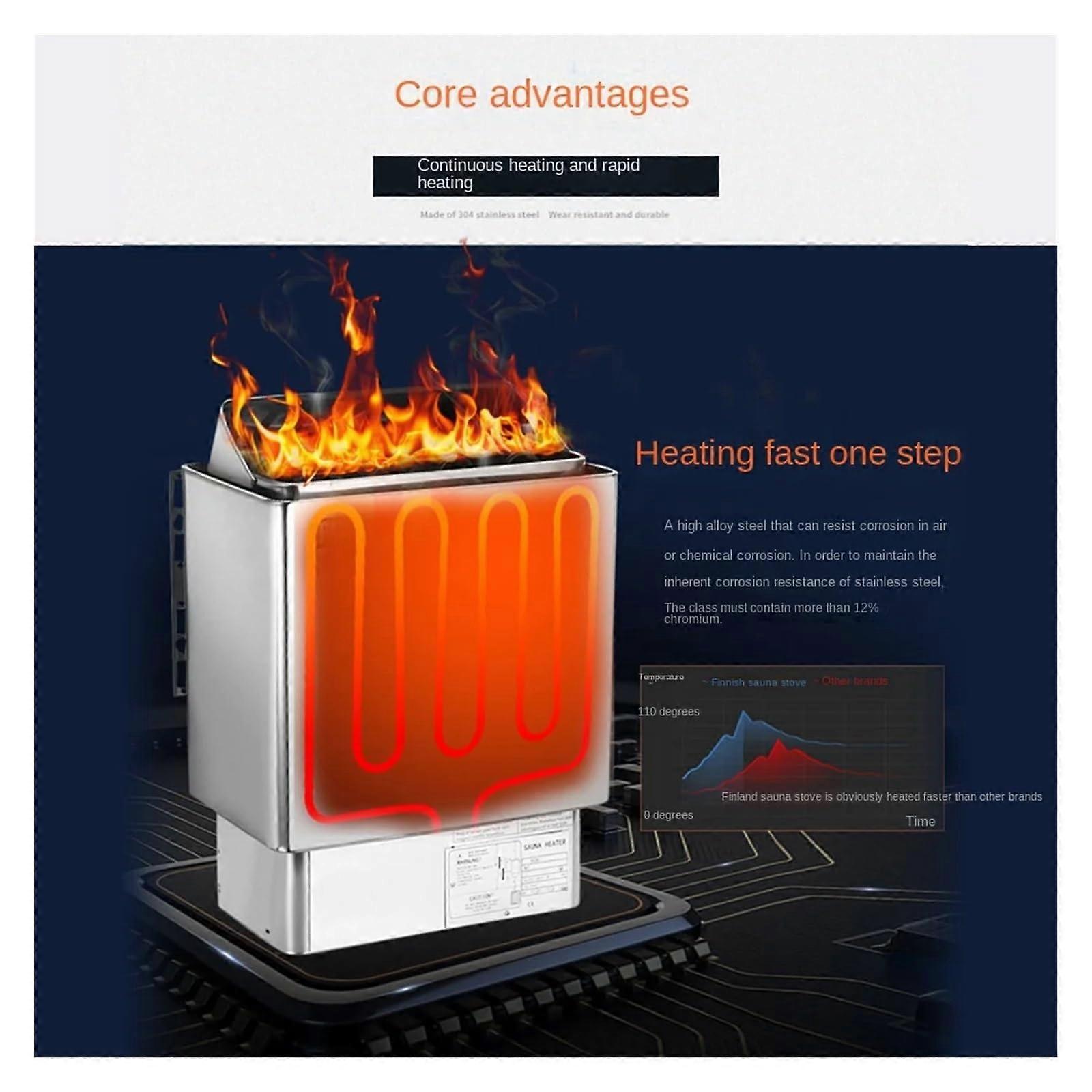 Calentador de sauna de acero inoxidable de 9kW con generador de vapor, calentamiento rápido y control digital para el hogar - Imagen 3