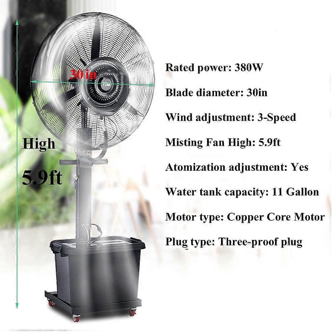 Ventilador de pie nebulizador de exterior de 66 cm (26 pulgadas) con nebulización fina, refrigeración de largo alcance, aspas resistentes al óxido - Imagen 5