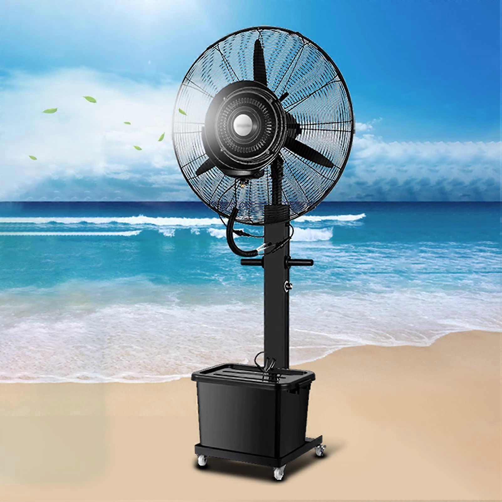 Ventilador nebulizador industrial de amplia oscilación, base de 65 cm, refrigeración por niebla fina para almacén exterior