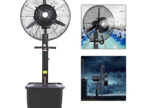 Ventilador de pie nebulizador de 30 pulgadas con flujo de aire y neblina refrescante, control de 3 velocidades, inclinación de 45°, motor de cobre silencioso para patio exterior