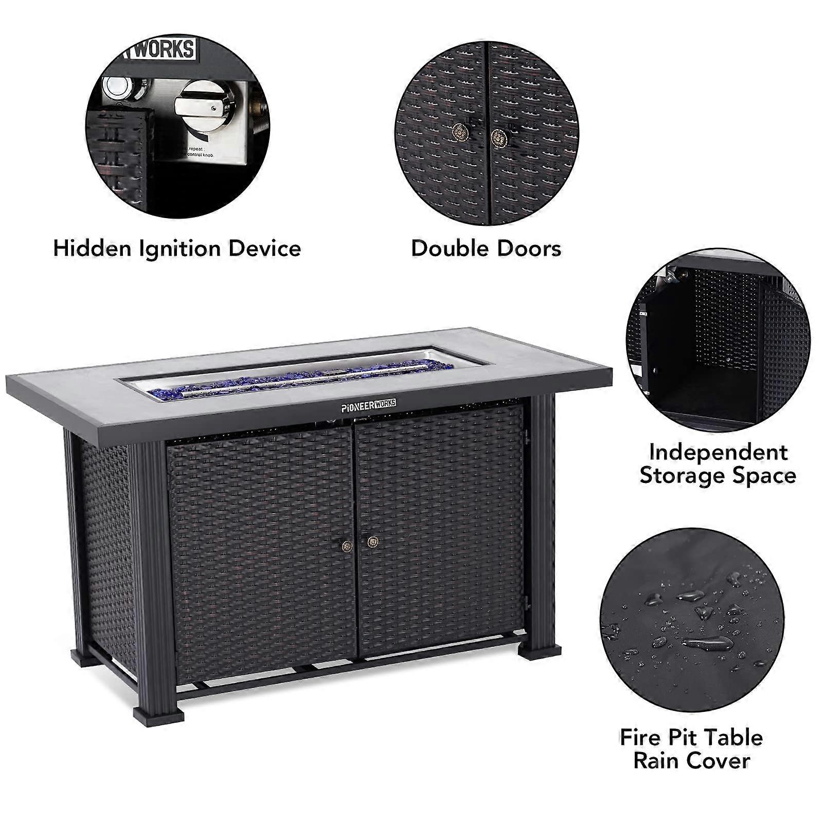 Mesa con brasero de propano de 44 pulgadas, brasero de gas de exterior de 50000 BTU con llama regulable, estructura de acero y funda impermeable para patio, terraza y jardín - Imagen 2