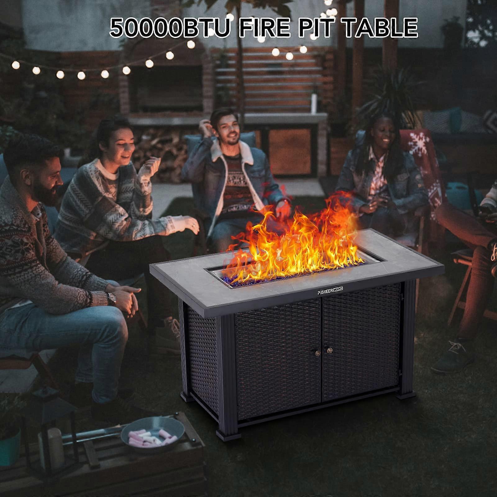 Mesa con brasero de propano de 44 pulgadas, brasero de gas de exterior de 50000 BTU con llama regulable, estructura de acero y funda impermeable para patio, terraza y jardín - Imagen 3