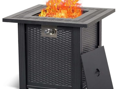 Mesa con brasero de propano de 28 pulgadas, 50,000 BTU, mesa de fuego de gas para exterior, terraza y jardín, con piedra volcánica