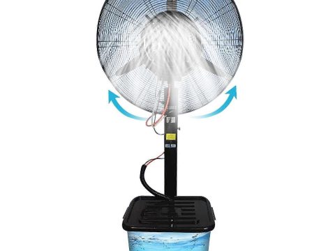 Ventilador nebulizador de pie de exterior de 81cm con oscilación de 90°, refrigeración de 3 velocidades, gran depósito de 11 gal