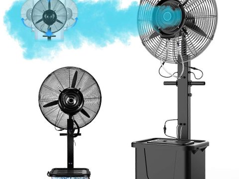 Ventilador nebulizador de exterior de 71 cm con depósito de agua de 45 litros, ventilador de refrigeración de 5 velocidades para terraza y jardín.