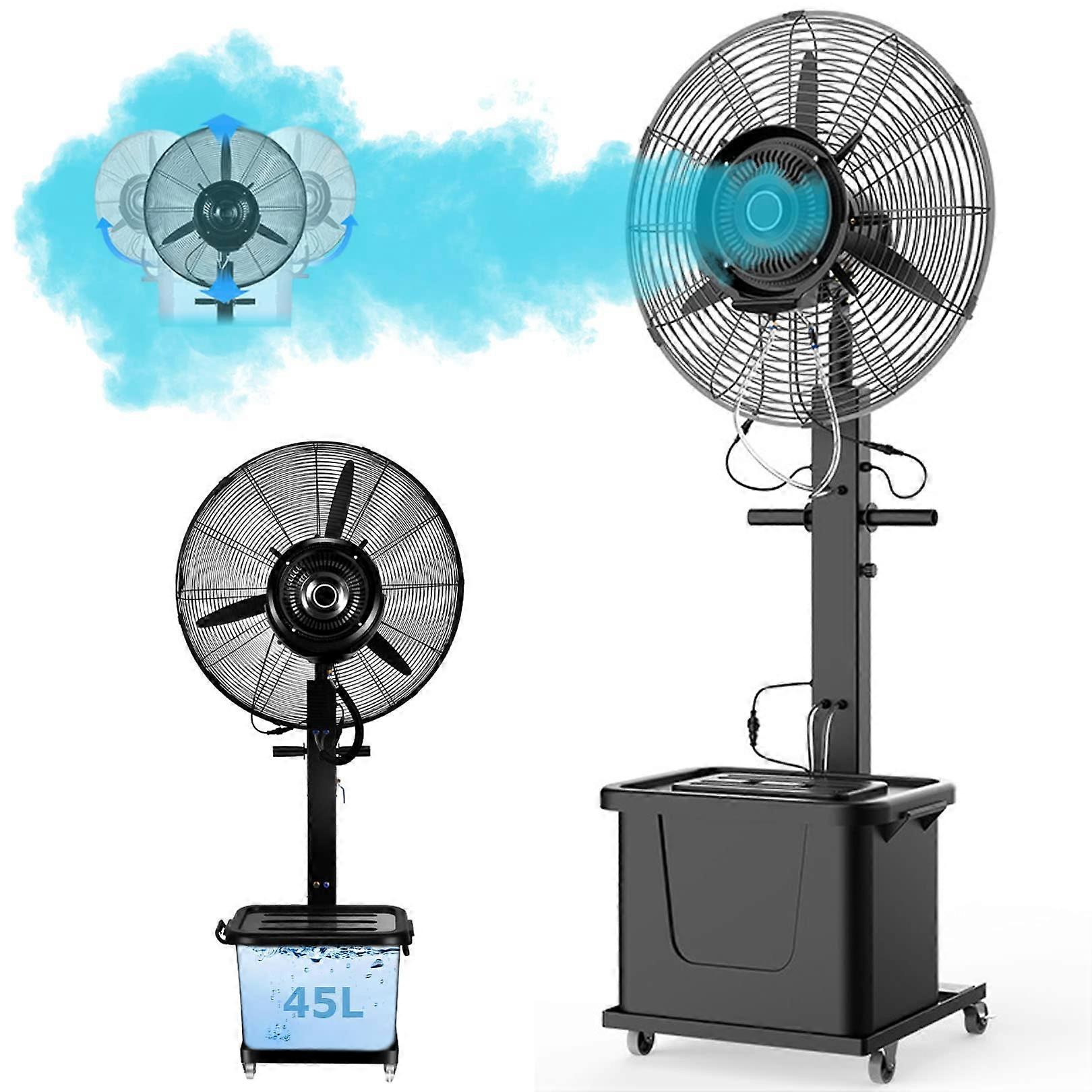 Ventilador nebulizador de exterior de 71 cm con depósito de agua de 45 litros, ventilador de refrigeración de 5 velocidades para terraza y jardín.