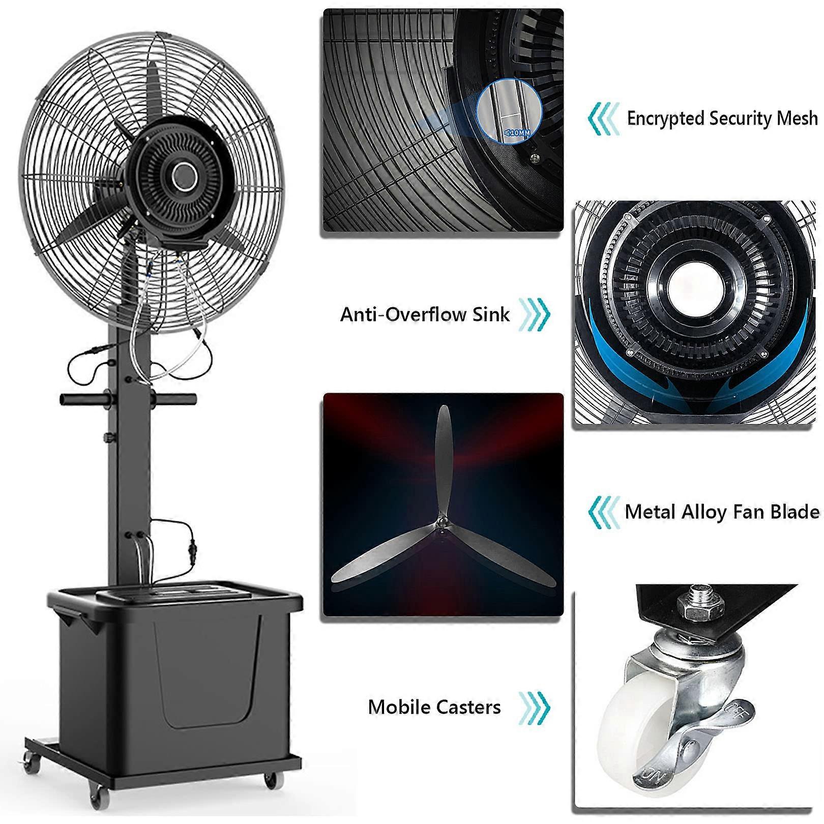 Ventilador nebulizador de exterior de 71 cm con depósito de agua de 45 litros, ventilador de refrigeración de 5 velocidades para terraza y jardín. - Imagen 2