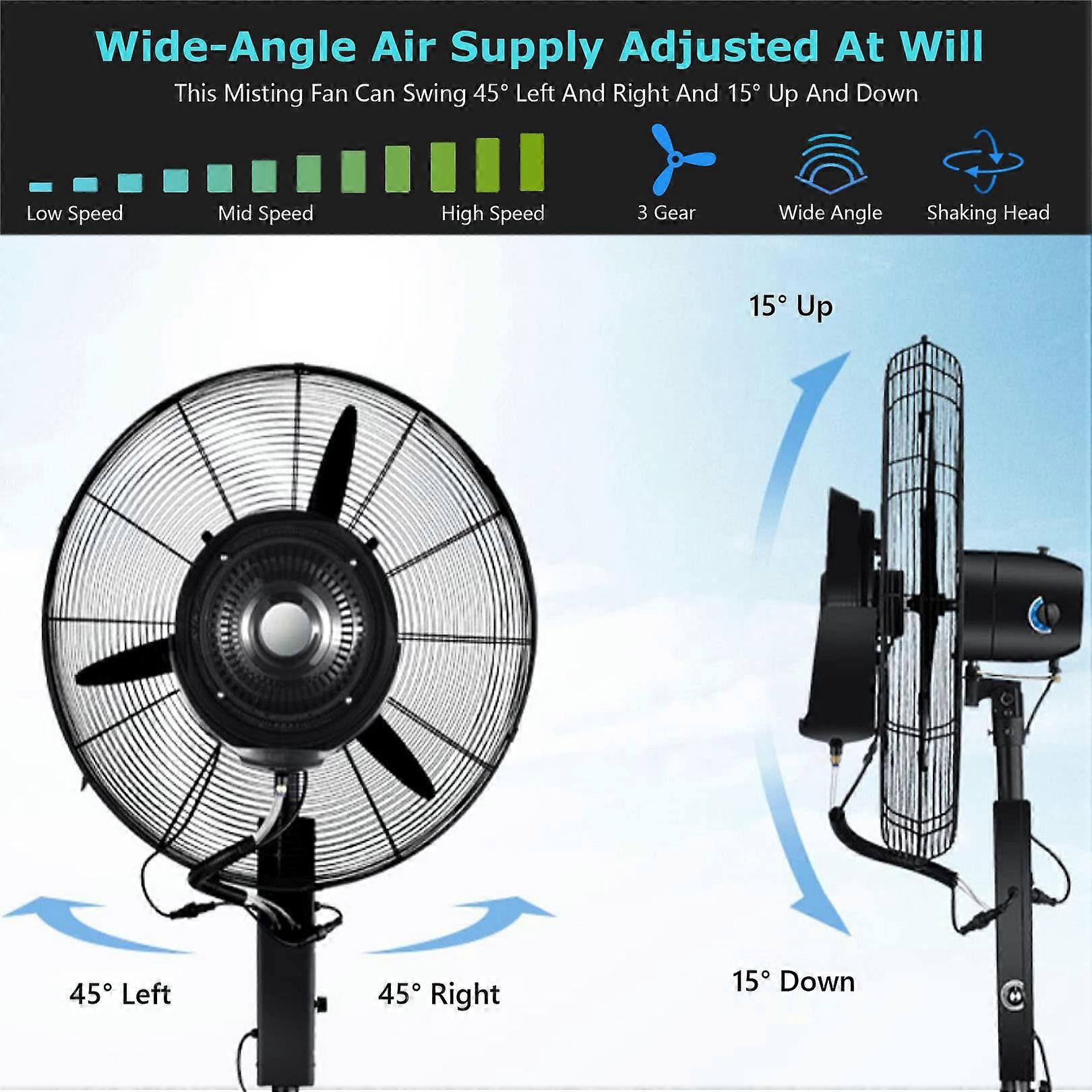 Ventilador nebulizador de exterior de 71 cm con depósito de agua de 45 litros, ventilador de refrigeración de 5 velocidades para terraza y jardín. - Imagen 3