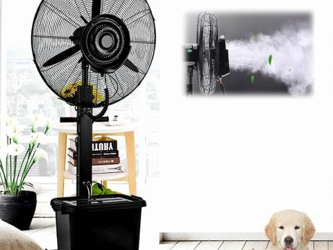 Ventilador nebulizador industrial de 30 pulgadas con flujo de aire de alta velocidad, pie de 380W para patio interior y exterior