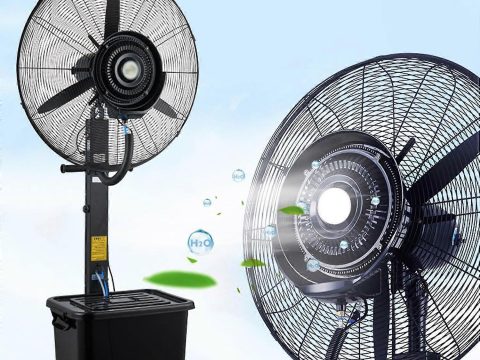 Ventilador de pie nebulizador de exterior de 76 cm (30 pulgadas) con 3 velocidades, oscilación de 90° y depósito de 42 litros (11 galones) para invernadero
