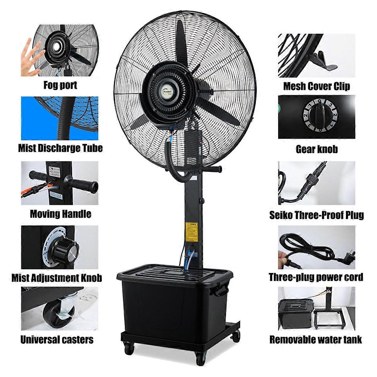 Ventilador de pie nebulizador de exterior de 76 cm (30 pulgadas) con 3 velocidades, oscilación de 90° y depósito de 42 litros (11 galones) para invernadero - Imagen 3