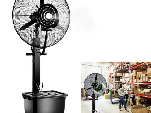 Ventilador nebulizador de exterior de 650mm con depósito de agua de 42L, ventilador de pie industrial de 26 pulgadas