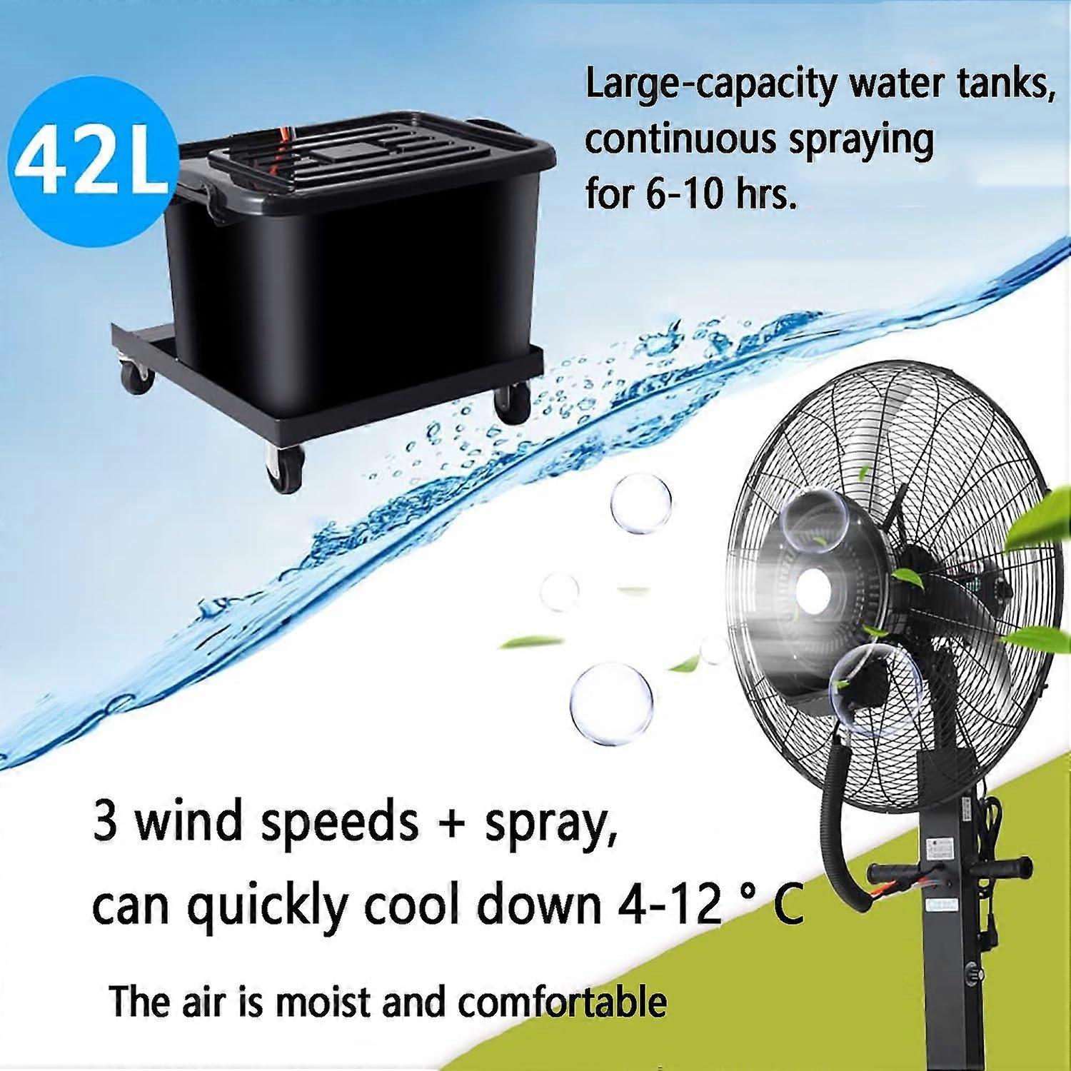 Ventilador nebulizador de exterior de 650mm con depósito de agua de 42L, ventilador de pie industrial de 26 pulgadas - Imagen 4