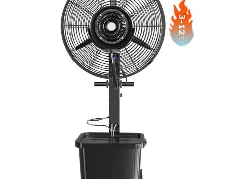 Ventilador nebulizador de pie comercial de exterior con oscilación de 90° y depósito de agua de 11 galones