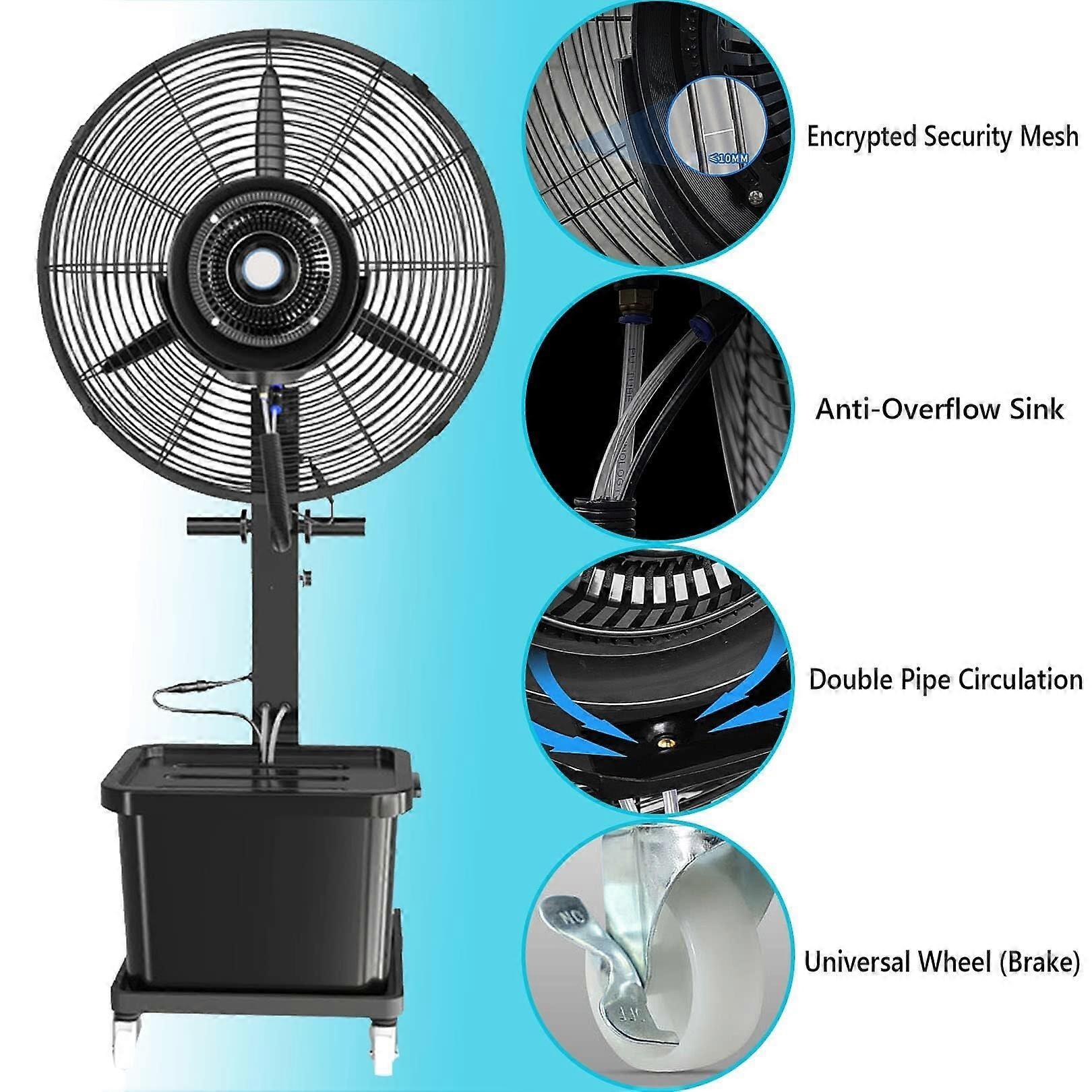 Ventilador nebulizador de pie comercial de exterior con oscilación de 90° y depósito de agua de 11 galones - Imagen 2