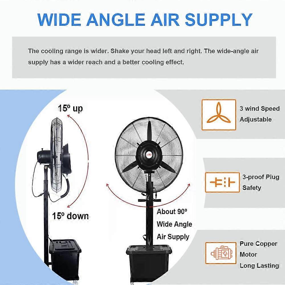 Ventilador nebulizador de pie de 30 pulgadas con ruedas, oscilación de 90°, gran ventilador de refrigeración exterior comercial - Imagen 2