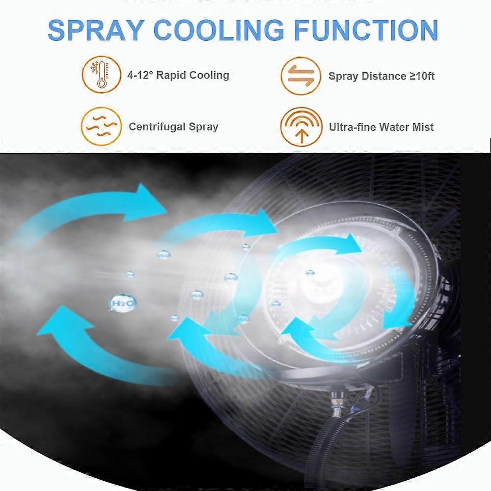 Ventilador nebulizador de pie de 30 pulgadas con ruedas, oscilación de 90°, gran ventilador de refrigeración exterior comercial - Imagen 5