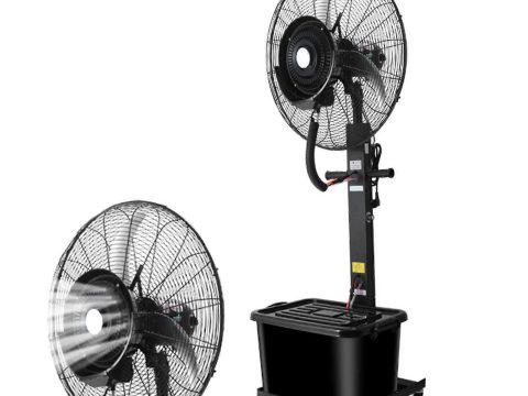 Ventilador nebulizador de pie para exterior de 66 cm (26 pulgadas) con depósito de 42 litros (11 galones) para terraza, restaurante, garaje, taller