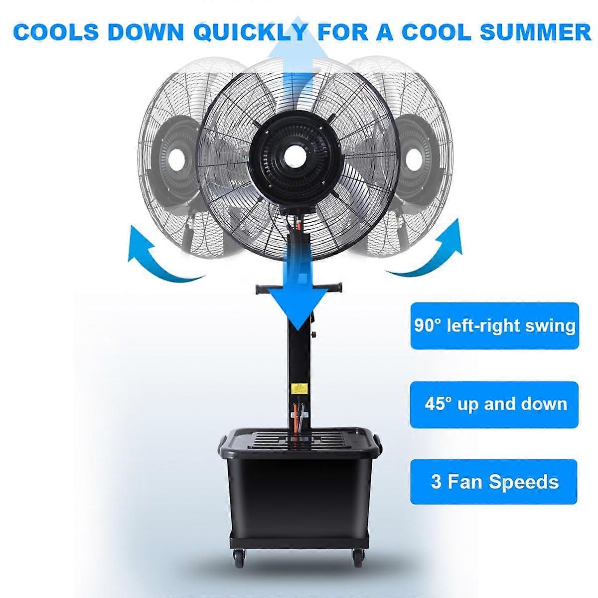 Ventilador nebulizador de pie para exterior de 66 cm (26 pulgadas) con depósito de 42 litros (11 galones) para terraza, restaurante, garaje, taller - Imagen 5