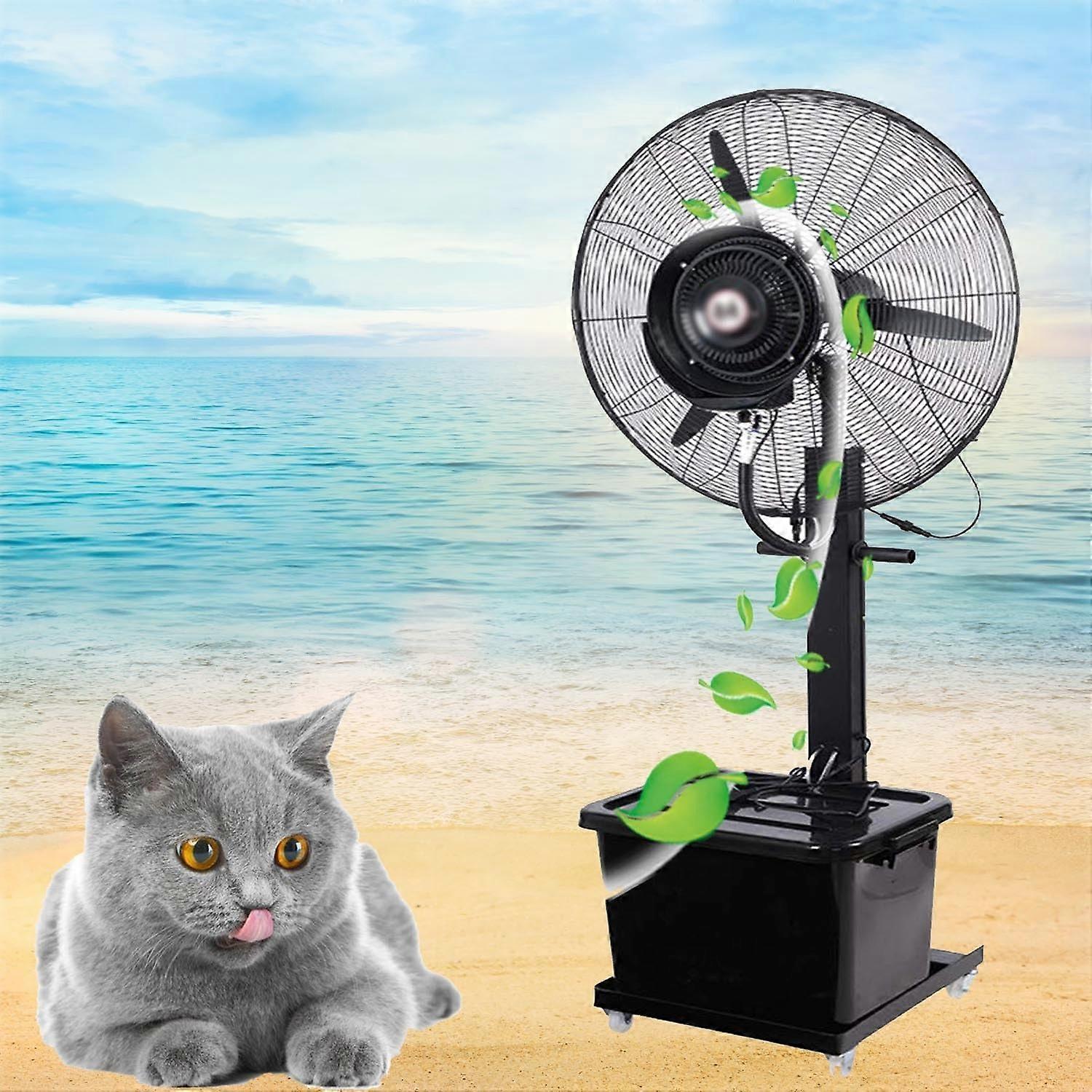 Ventilador nebulizador de pie de exterior de 29.5in con depósito de agua, viento superpotente para refrescar patio y jardín trasero