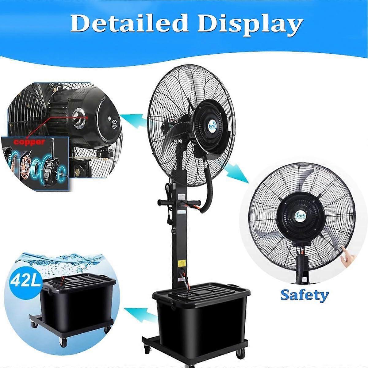 Ventilador nebulizador de pie de exterior de 29.5in con depósito de agua, viento superpotente para refrescar patio y jardín trasero - Imagen 3