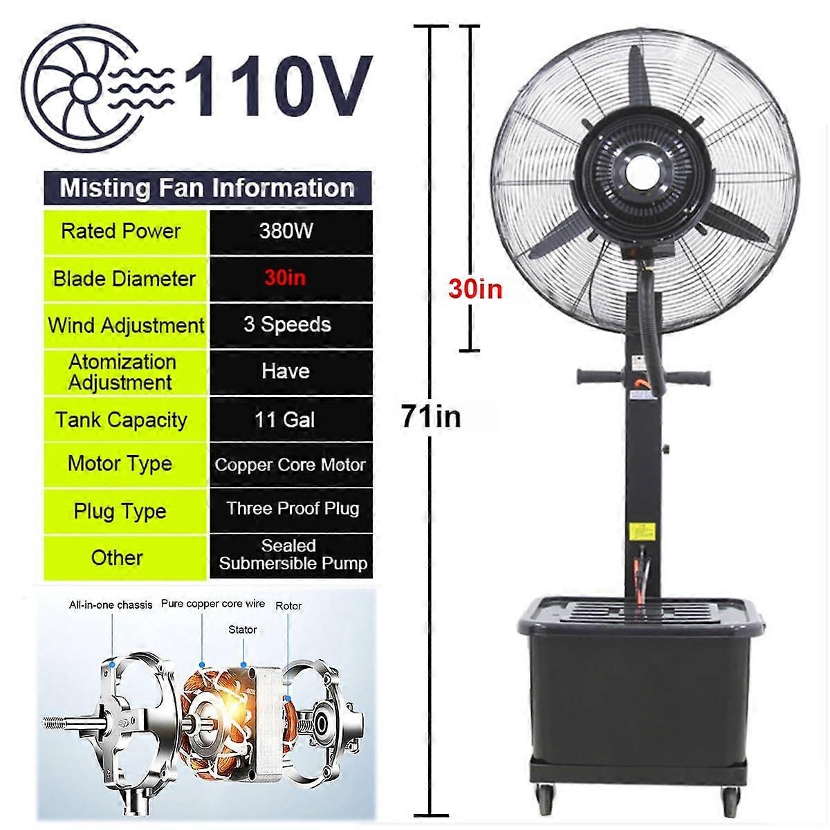 Ventilador nebulizador de pie para exterior de 76 cm (30 pulgadas) con depósito de 42 litros (11 galones) para la refrigeración industrial y de invernaderos - Imagen 5