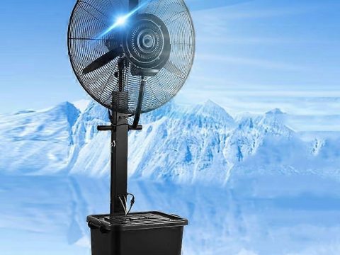 Ventilador nebulizador de exterior portátil con depósito de 10 galones, oscilación de 90°, 3 velocidades, 110V 81cm