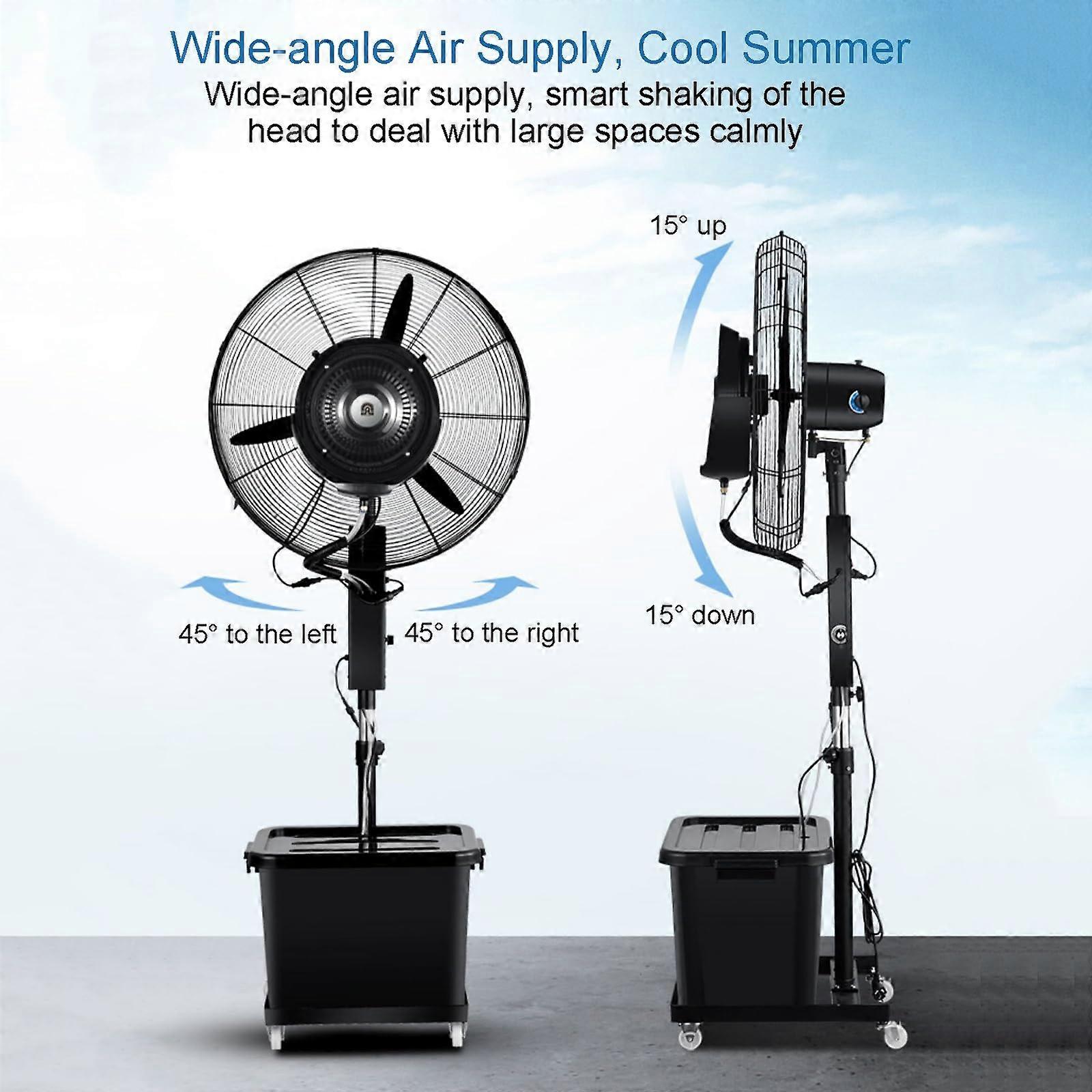 Ventilador nebulizador de exterior portátil con depósito de 10 galones, oscilación de 90°, 3 velocidades, 110V 81cm - Imagen 3