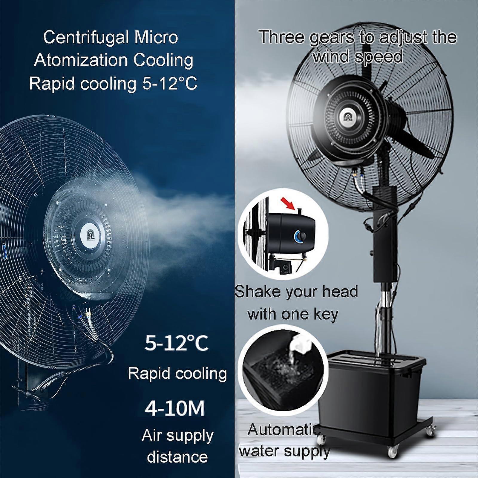 Ventilador nebulizador de exterior portátil con depósito de 10 galones, oscilación de 90°, 3 velocidades, 110V 81cm - Imagen 4