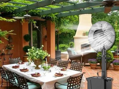 Ventilador nebulizador de exterior con depósito de 12 galones, ventilador refrigerador de pie de 71cm para patio, jardín y patio trasero