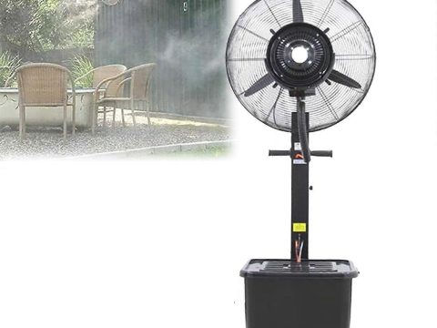 Ventilador nebulizador industrial robusto de 66 cm (26 in) con depósito de agua de 42 L para refrescar terraza y jardín exterior