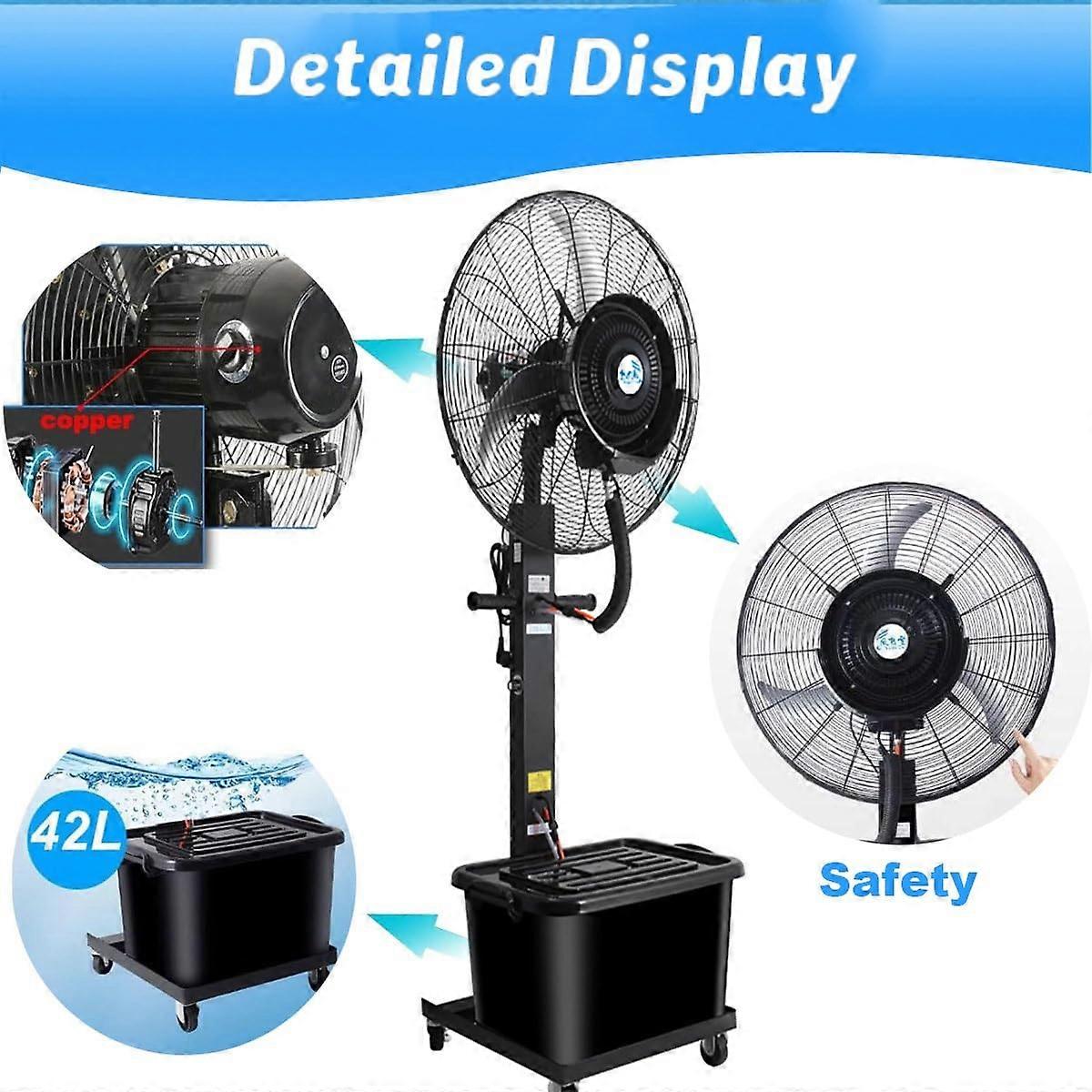 Ventilador nebulizador industrial robusto de 66 cm (26 in) con depósito de agua de 42 L para refrescar terraza y jardín exterior - Imagen 2