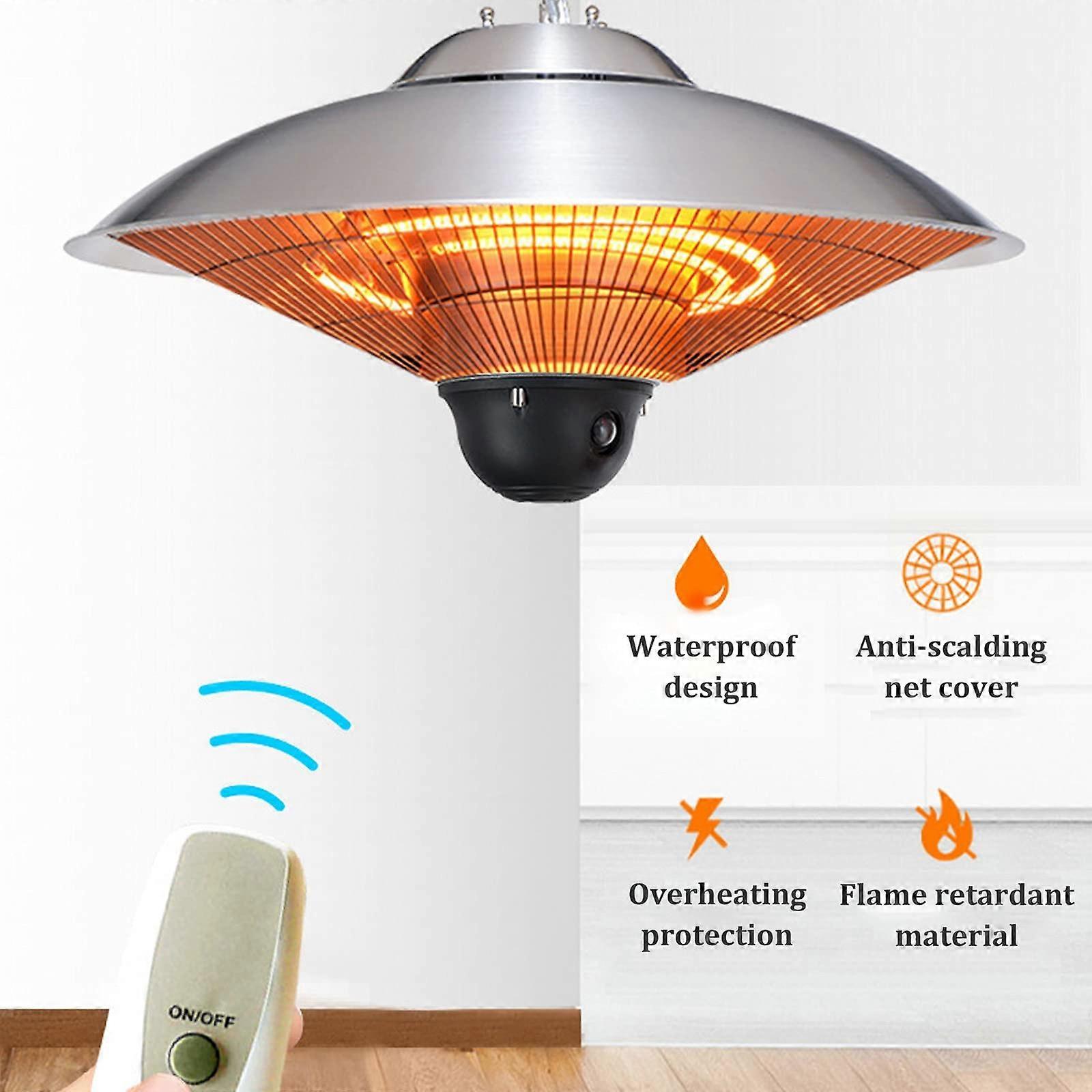 Calefactor eléctrico de exterior 2500W de techo para patio con mando, dos niveles de calor, bajo deslumbramiento - Imagen 4